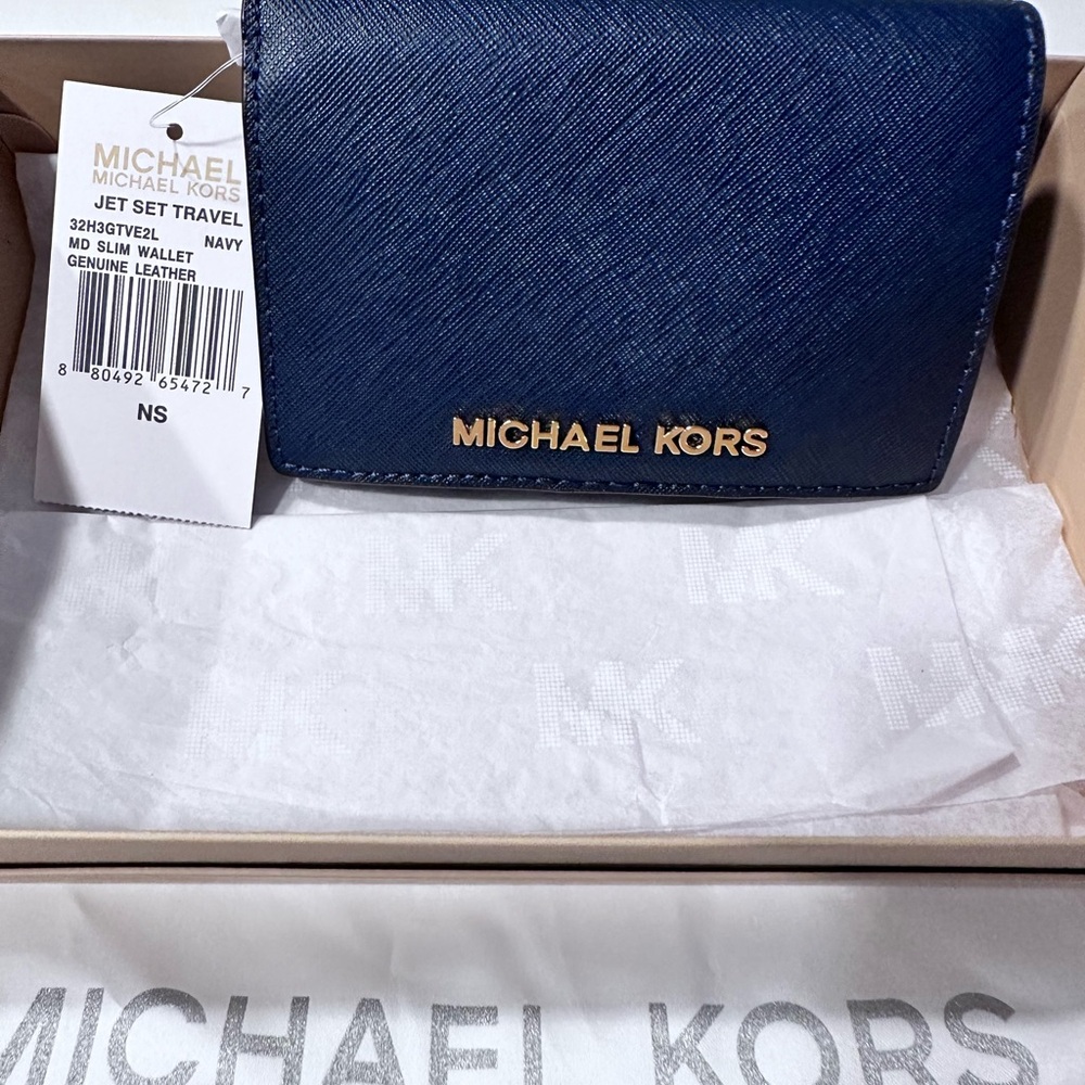 New Michael Kors jet set travel slim wallet blue